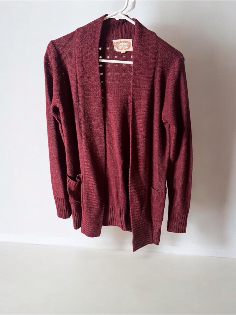 Women’s Burgundy Open-Front Cardigan Sweater
